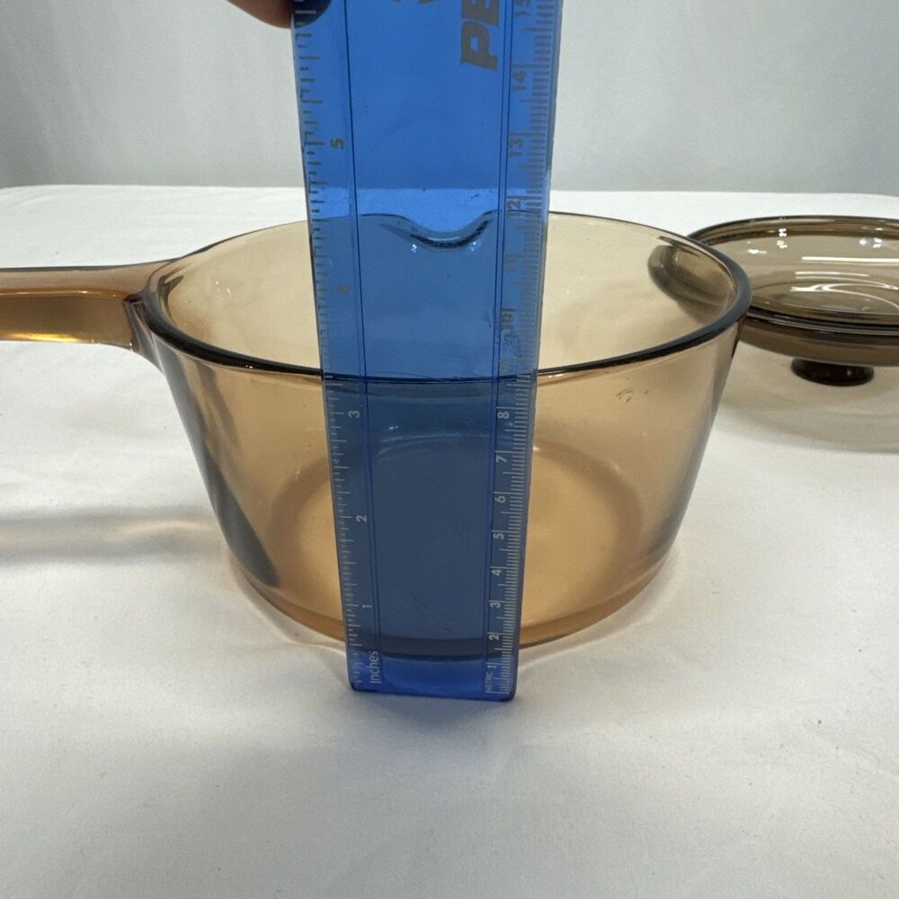 Vintage Amber Brown Vision Ware Corning USA 1L Sauce Pot Spout Lid Glass - Picture 10 of 10